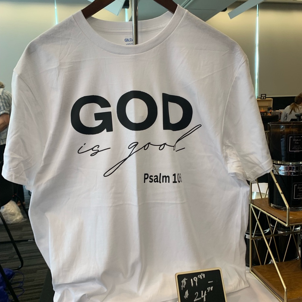 White Graphic T-Shirt with Black Text